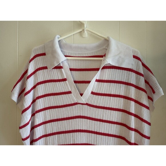 Vintage 70s stripped sport knitted dress with a white collar XL - Picture 2 of 6